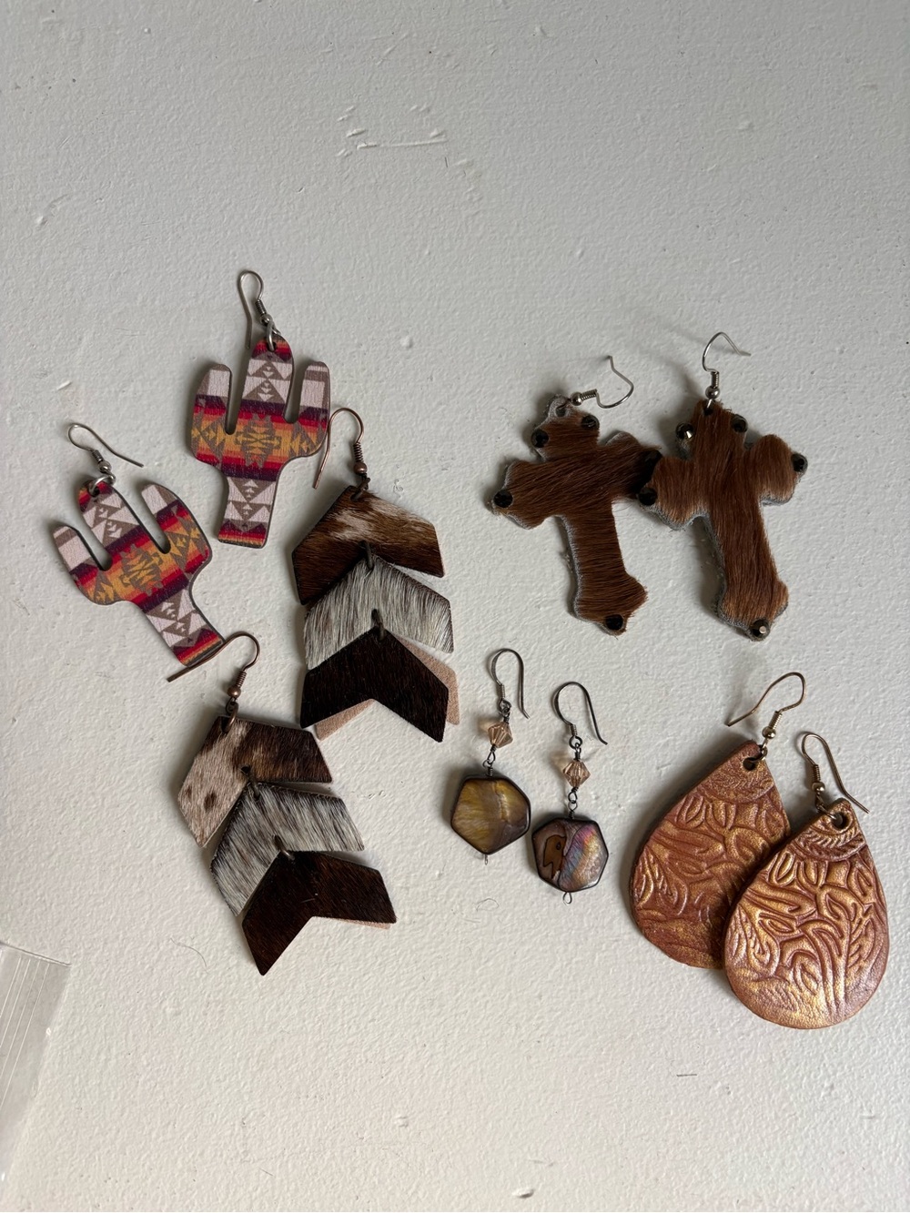 Western-Inspired Brown and Tan Leather Earrings bundle- Women Jewelry